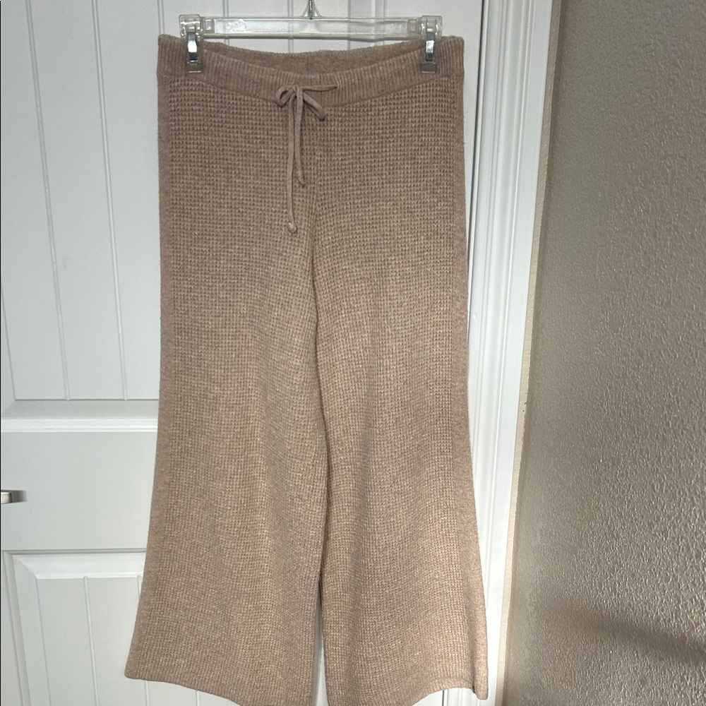 Aerie Soft Knit Pants in Light Brown and cream